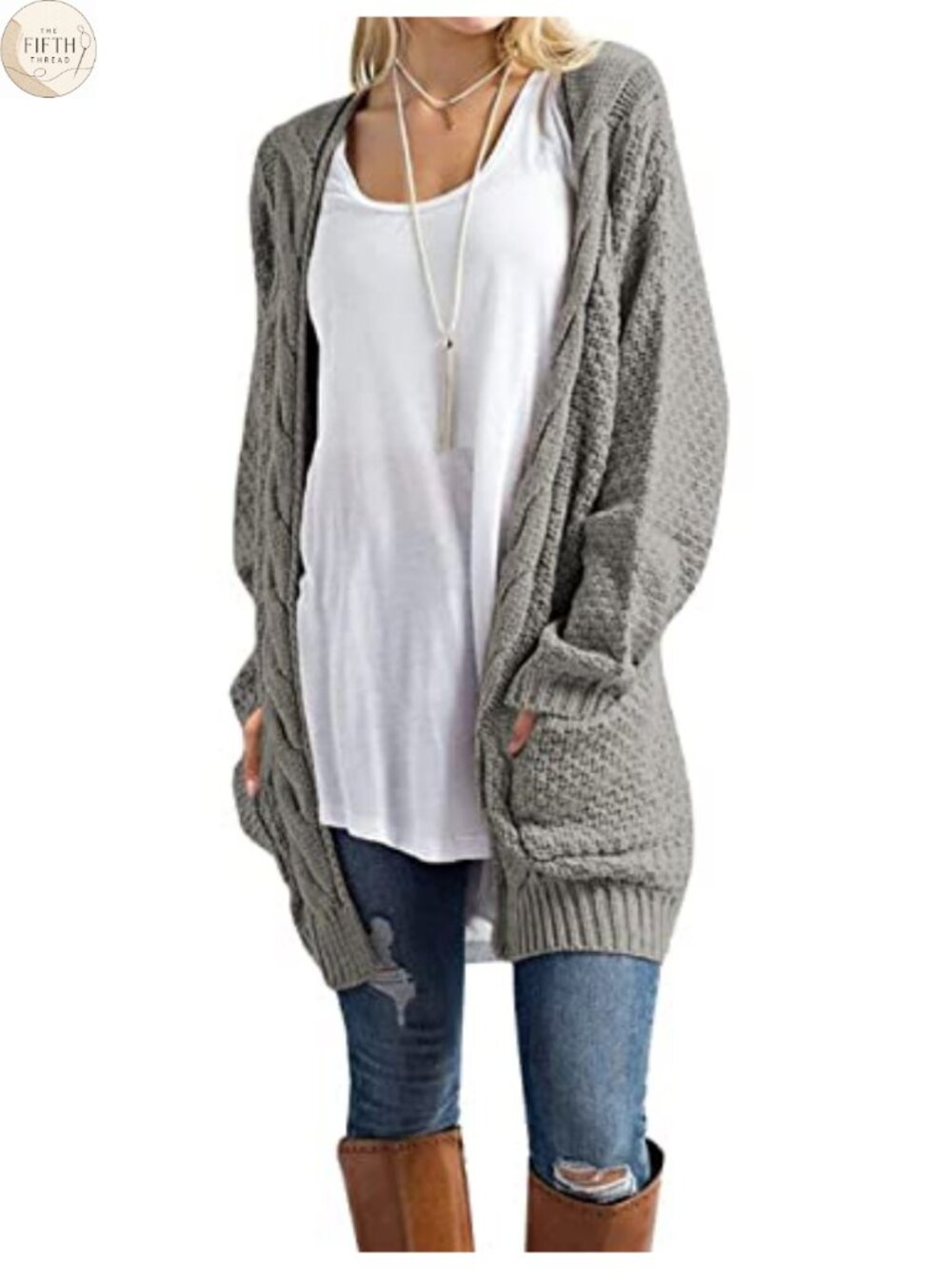 Women's Long Open Front Cardigan Lightweight Knit Sweater with Pockets